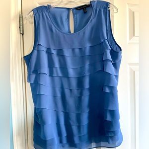 WHBM cornflower blue silk sleeveless blouse.